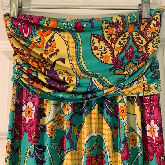 Forever 21 Strapless Maxi Dress Size Medium Bright Bold Paisley Floral Print - Picture 3 of 4